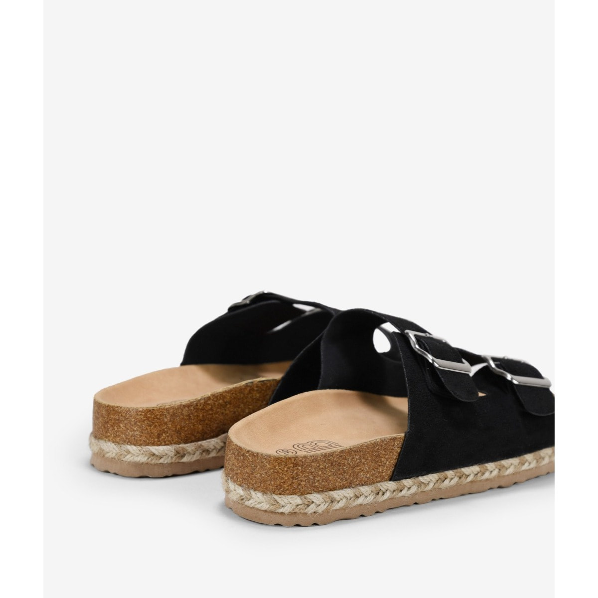Sandalias planas negras con suela de corcho y esparto