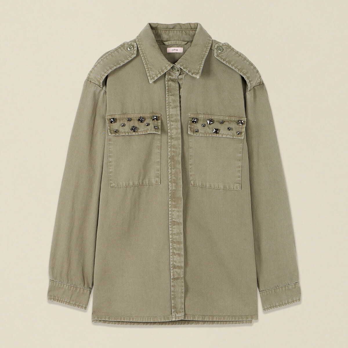 Oltre - Camicia over in cotone con castoni - Verde