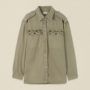 Oltre - Camicia over in cotone con castoni - Verde