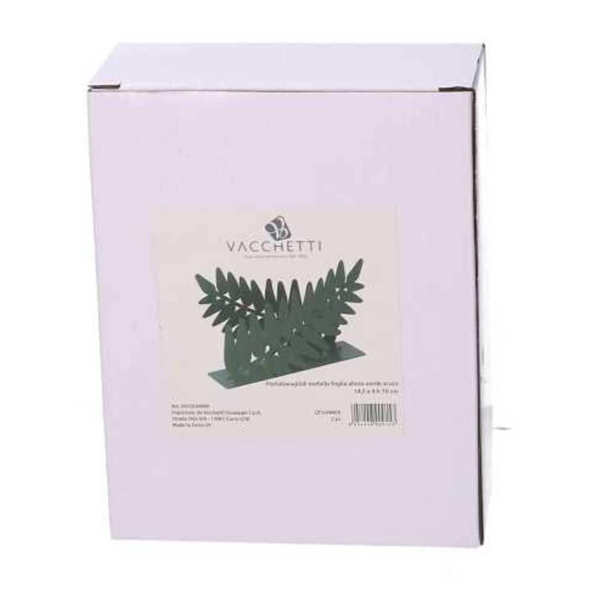 Portatovaglioli in metallo foglia d'alloro verde scuro rettangolare cm14,5x4h10