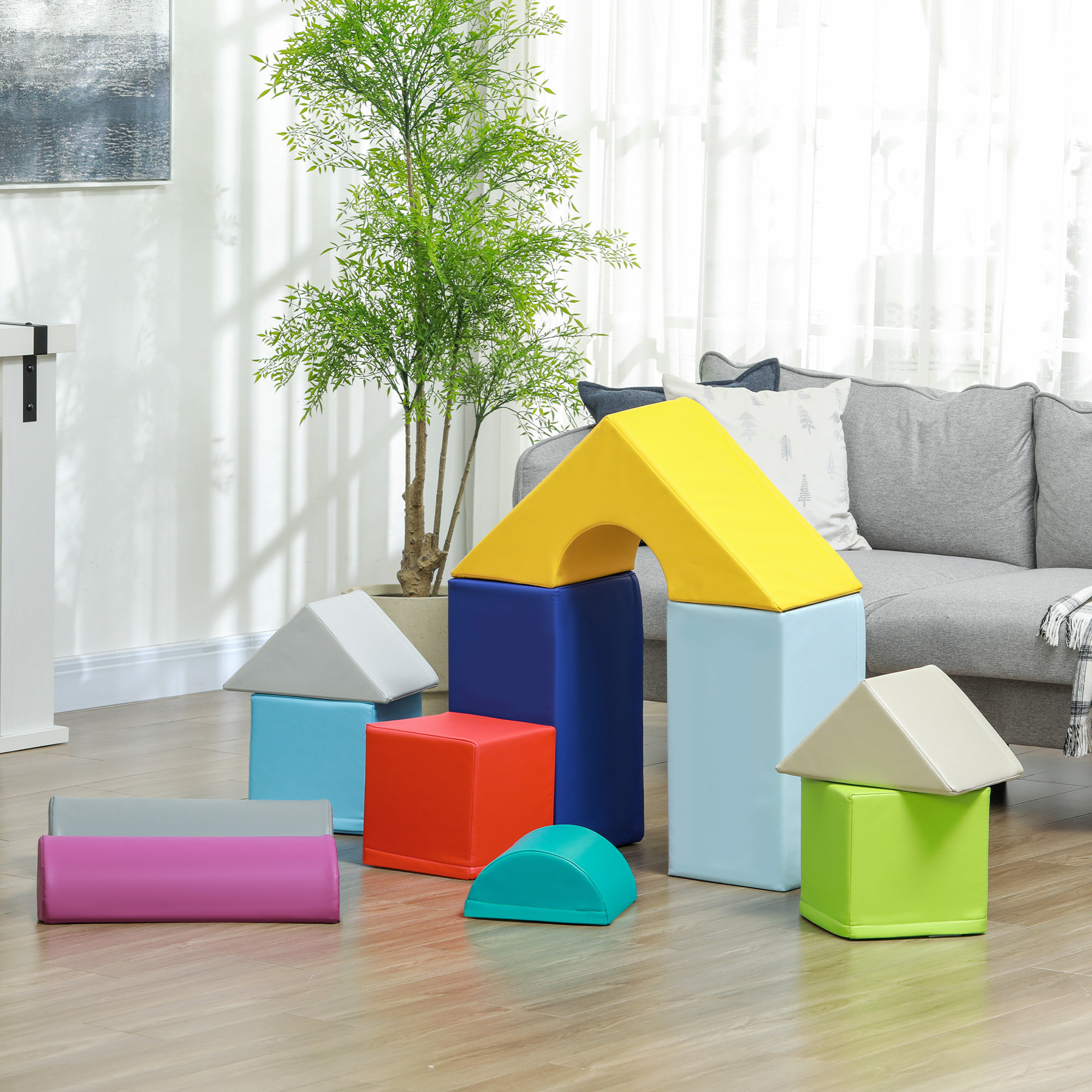 11 blocs de construction en mousse XXL - modules de motricité - jouets éducatifs - certifiés normes EN71-1-2-3 - mousse EPE revêtement PU gris