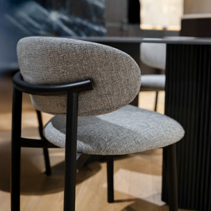 Lot de 2 chaises en tissu gris foncé chiné et pieds en métal noir - Nao