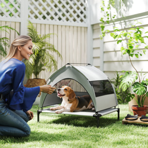 Lit pour chien sur pieds taille M avec auvent gris