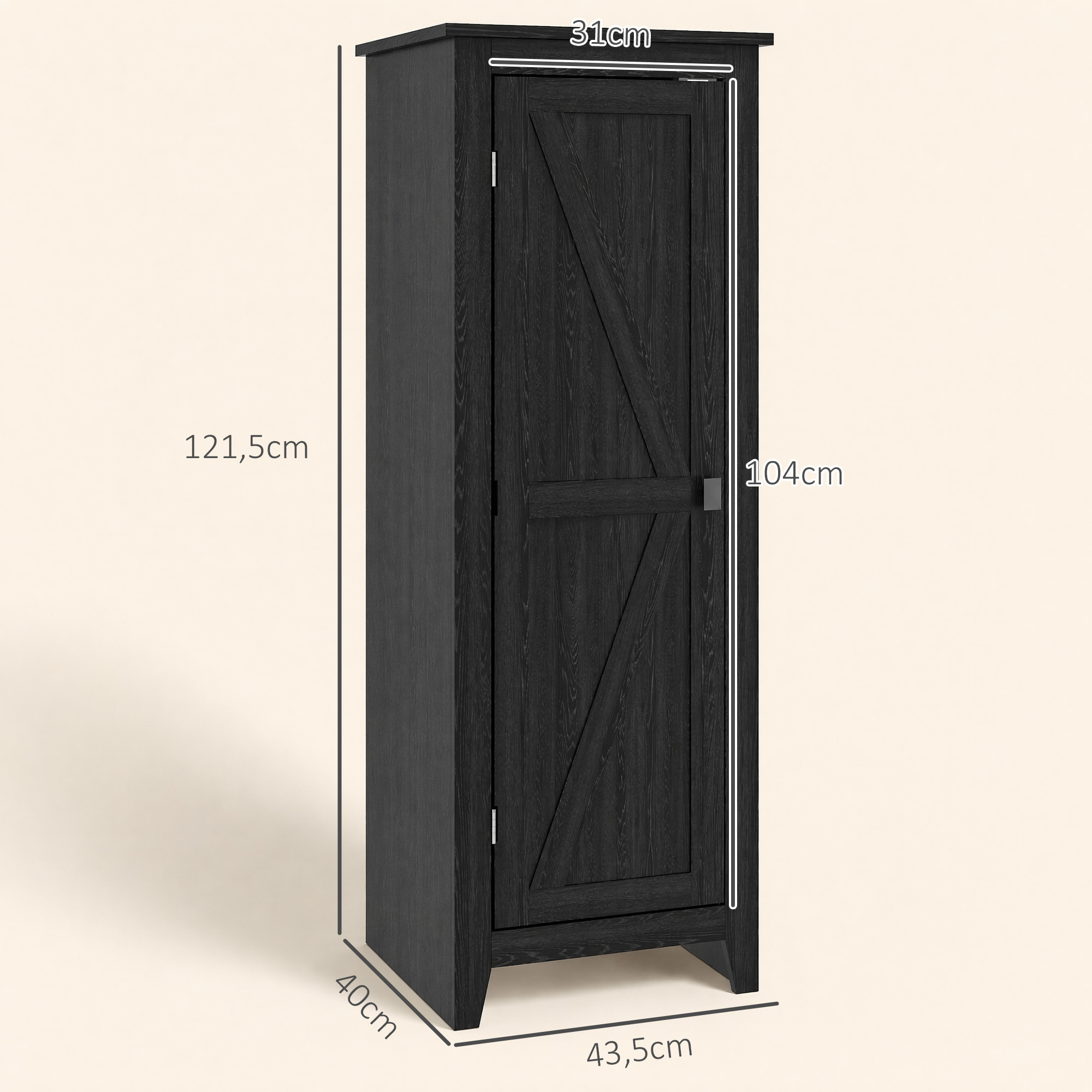 Armoire de cuisine style campagne chic porte 3 étagères réglables - dim. 43L x 40l x 121H cm - MDF noir
