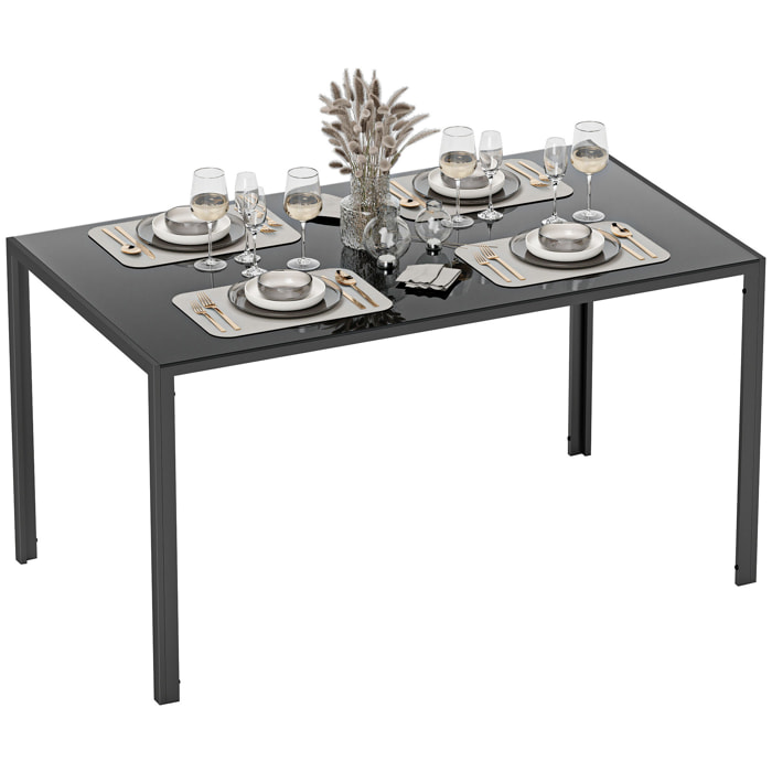 Mesa de Comedor de Cristal, Mesa Rectangular para 6 Personas con Patas de Metal, para Cocina, Salón, 140x80x75 cm, Negro