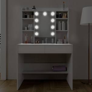 Toeletta Tavolino Trucco Tavolo Con 9 Luci LED Luminosità E Tonalità Regolabili Specchio 2 Cassetti 7 Vani A Giorno Mensole 40 x 90 x 144.7 Cm Bianco