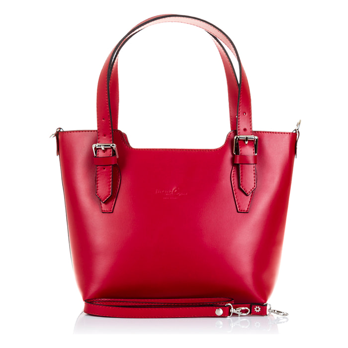 FIRENZE ARTEGIANI Borsa Tote da Donna Arezzo. Vera Pelle Tamponato Made in Italy 37x10x25 Cm. colore rosso