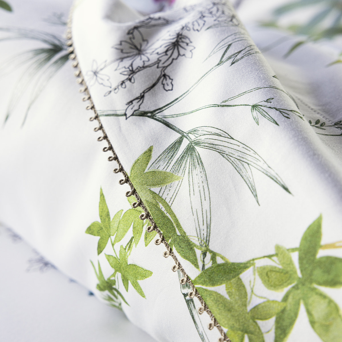 Drap plat imprimé en satin de coton bio, MATIN, Blanc