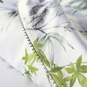 Drap plat imprimé en satin de coton bio, MATIN, Blanc