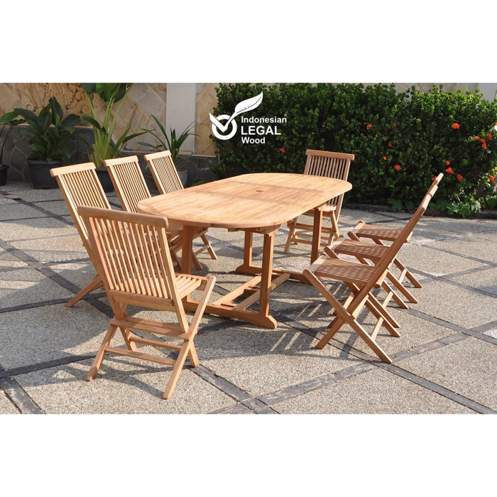 Table de jardin ovale et 8 chaises en teck ADAGNA