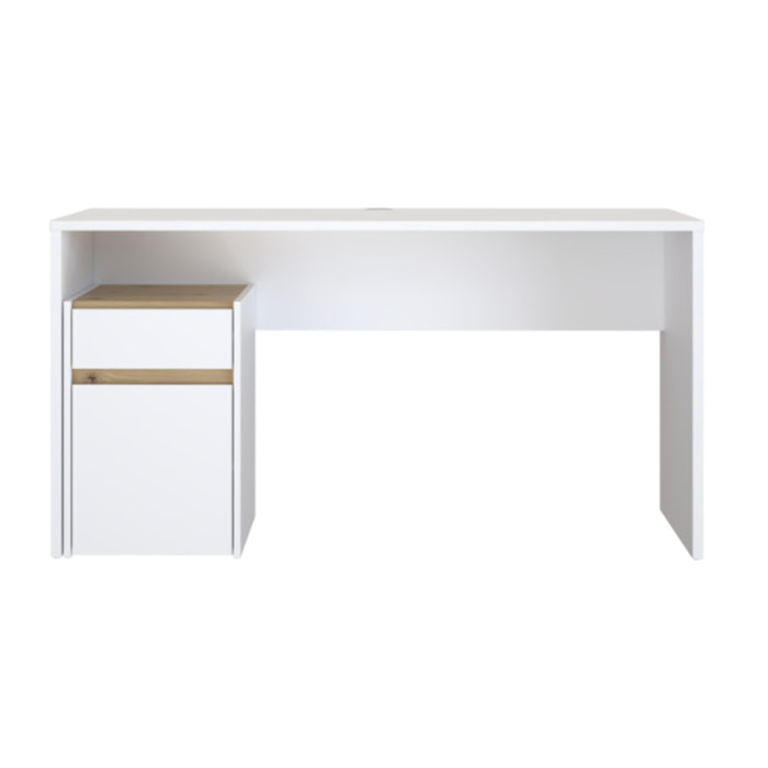 Bureau avec caisson amovible blanc mat et effet chêne - L140 CM - KIARA