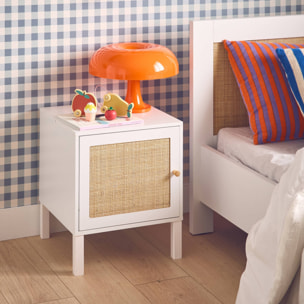 Table de chevet enfant effet bois blanc et cannage