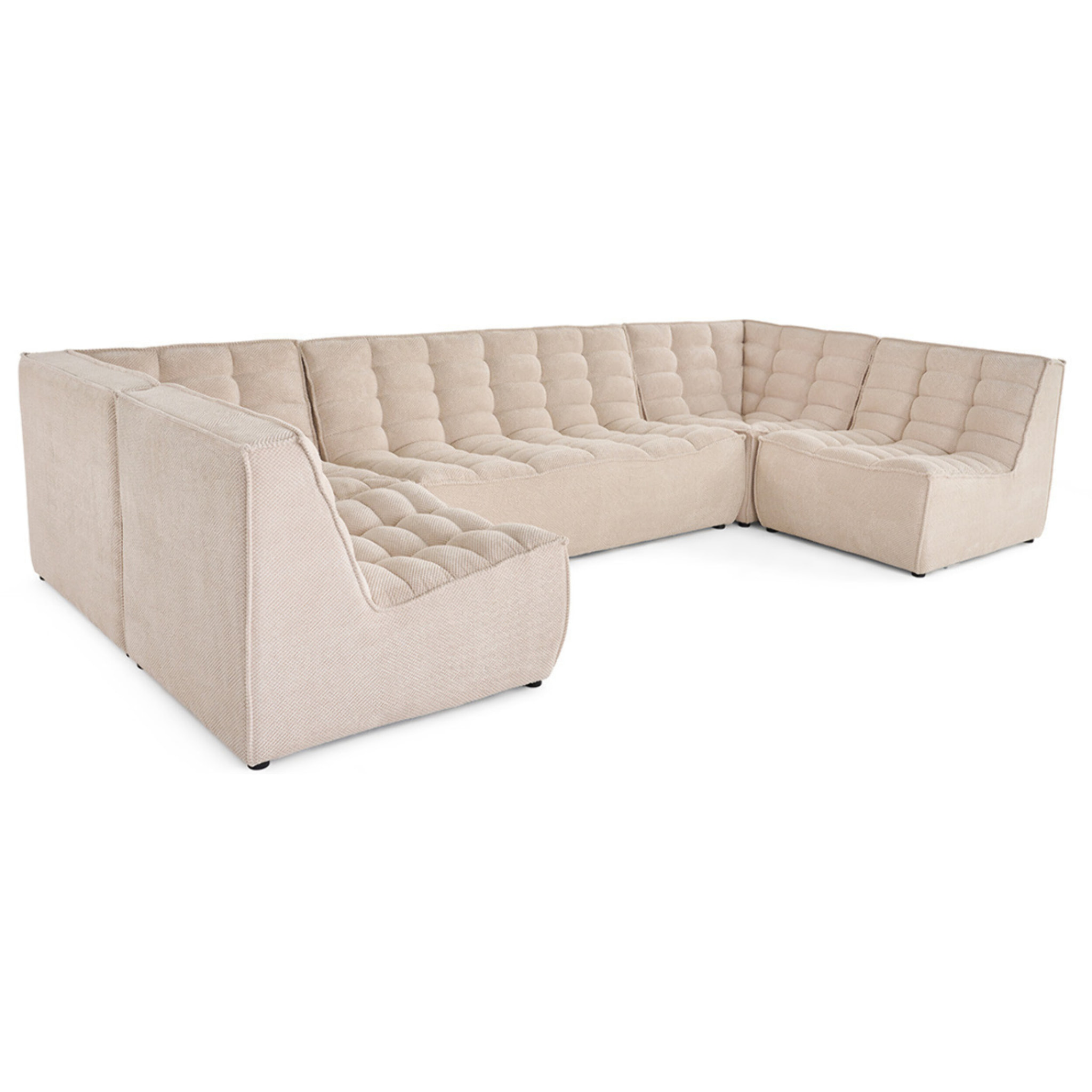 Ellie - canapé modulable panoramique 7 places en velours texturé - Beige