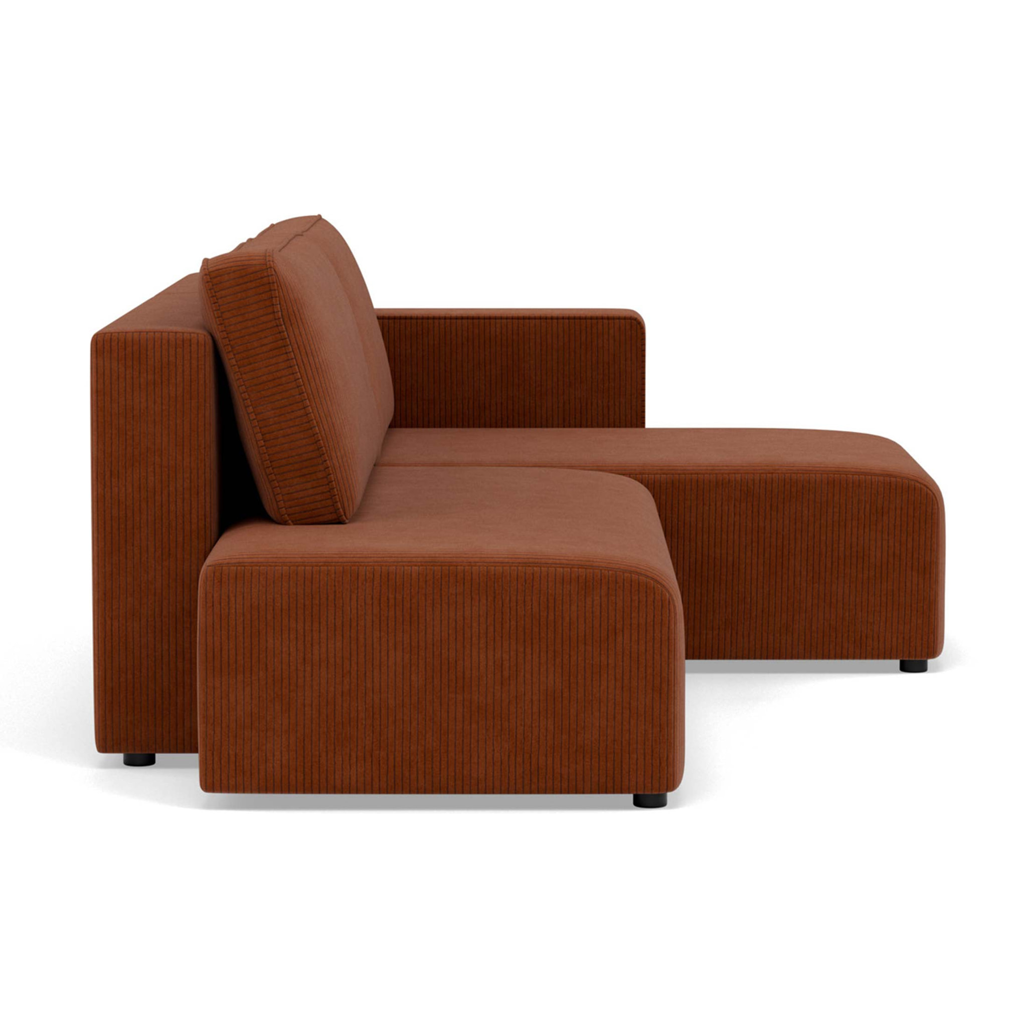 Topaze - canapé d'angle droit 4 places convertible avec coffre sans accoudoir en velours côtelé - Terracotta