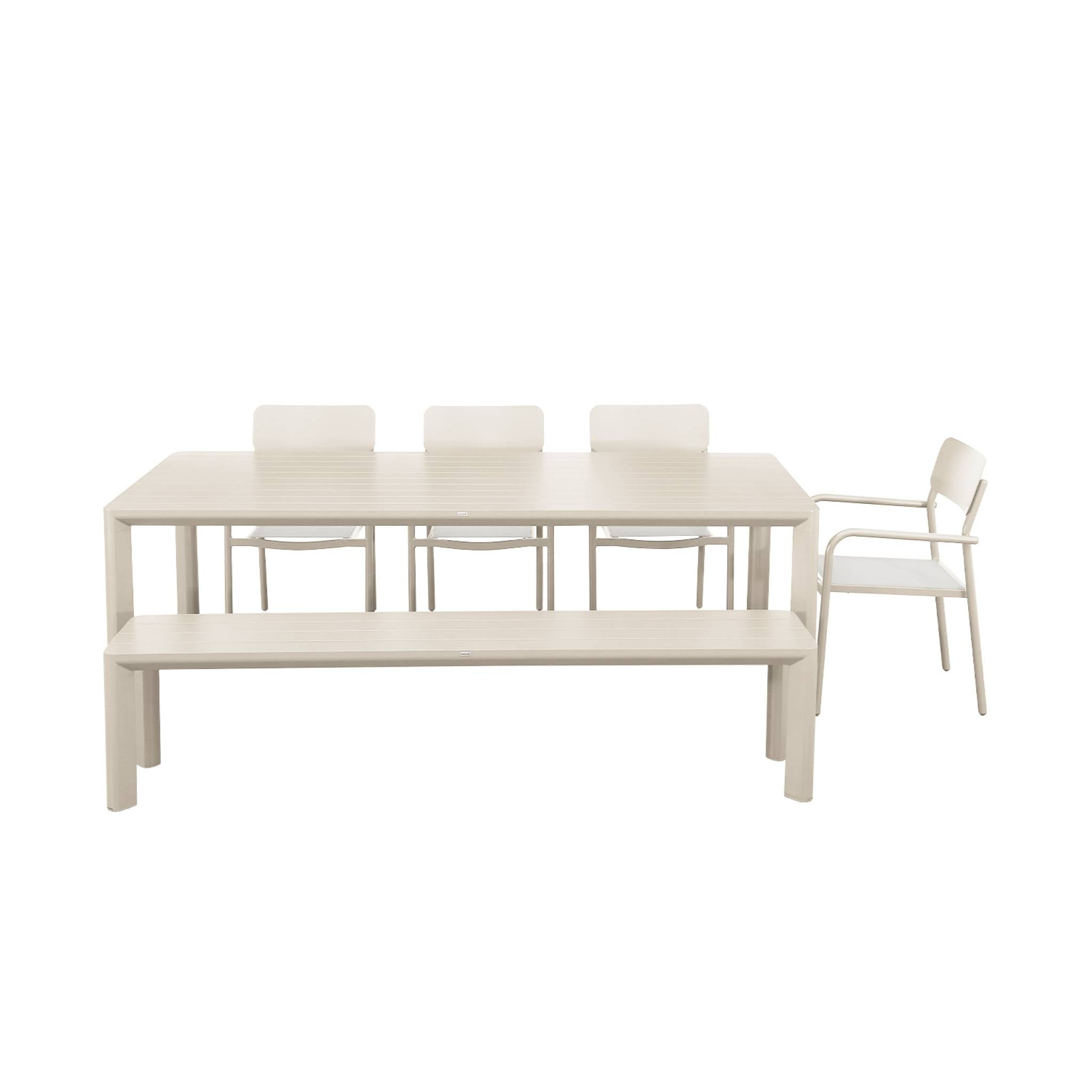 Table de jardin aluminium + 4 assises + 1 banc SAVANNAH + SACRAMENTO + MADISON