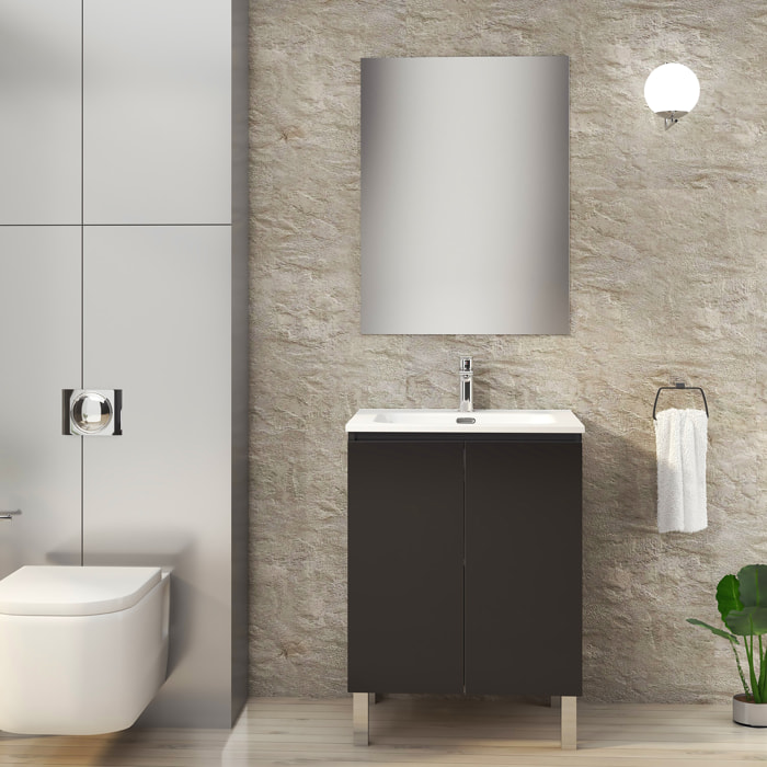 Conjunto de Baño Lust | 60 cm Negro Mate | Dos Puertas | Lavabo Encastrado | No incluye Espejo | Mueble Montado | Alday