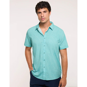 Camisa Estampado Tropical Turquesa - Furami