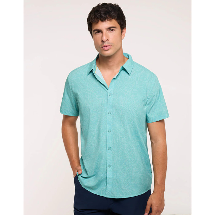 Camisa Estampado Tropical Turquesa - Furami