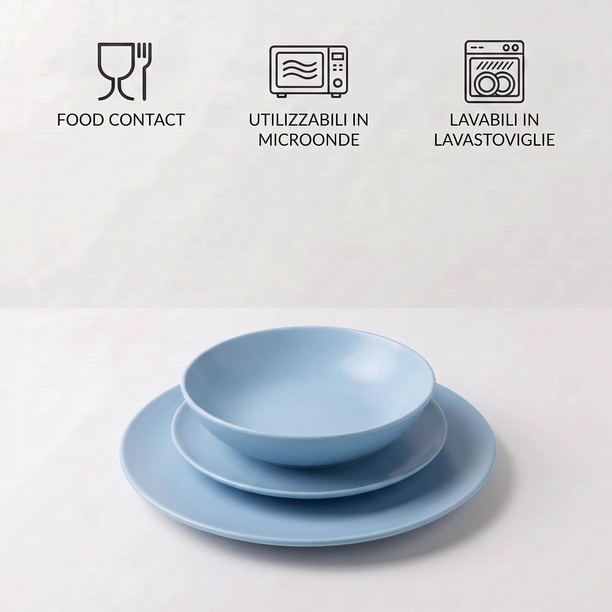 Servizio piatti 18 pezzi in ceramica - AZZURRO