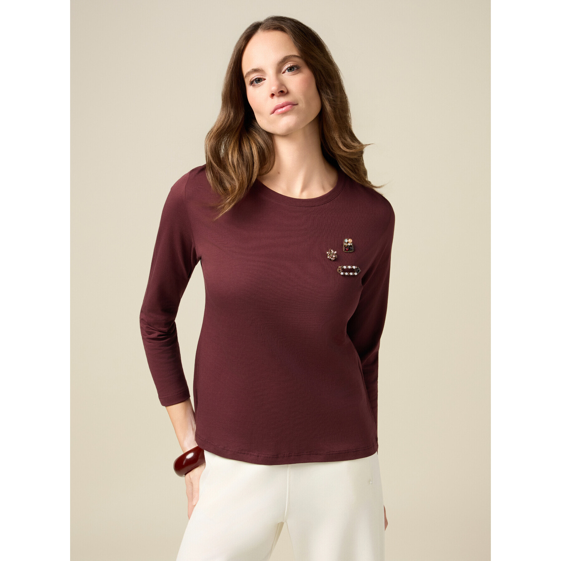 Oltre - T-shirt con spille - Bordeaux