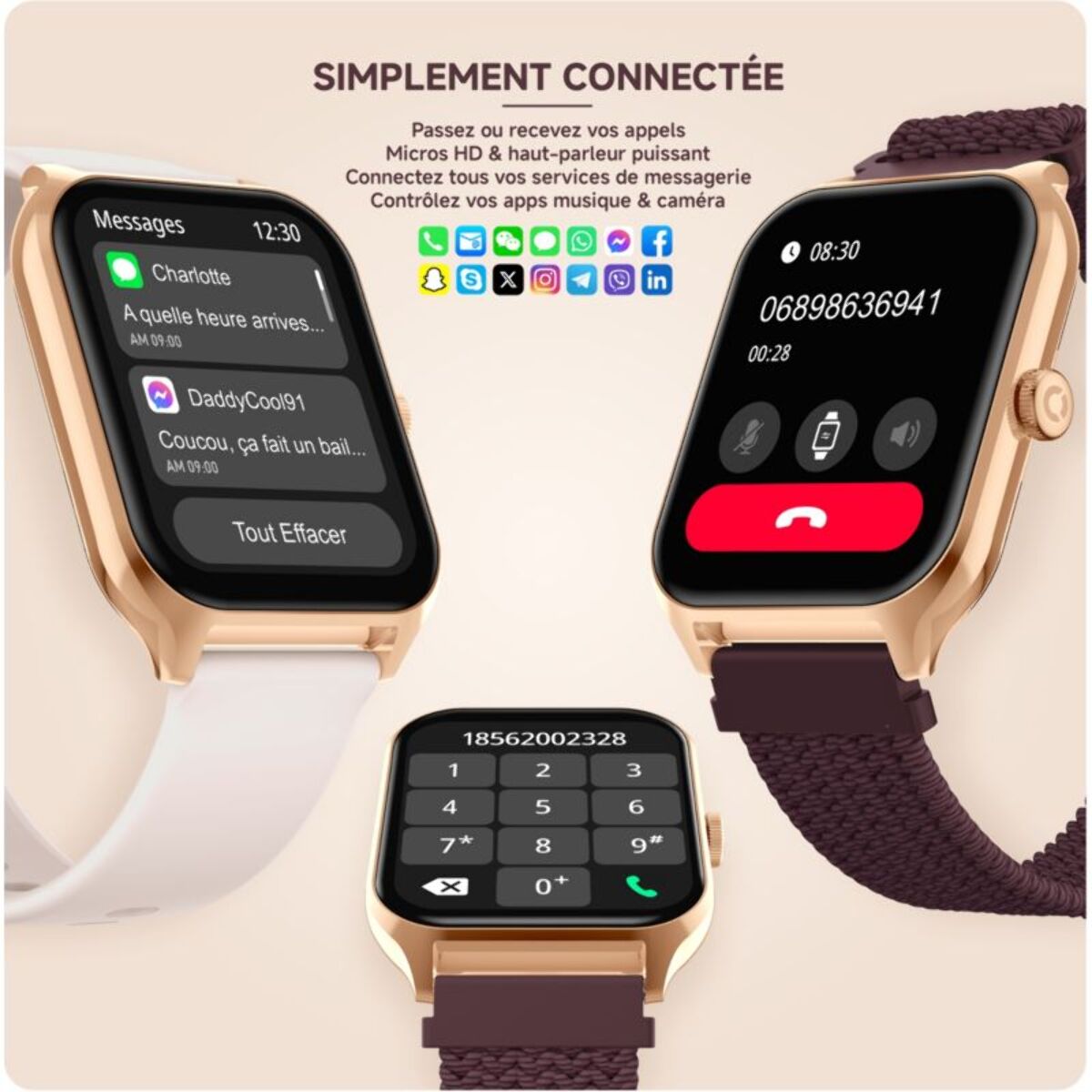 Montre connectée ECHO Rainbow ProS OrRose Silicone+BordeauNylo