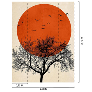 Papier peint graphique soleil rouge Intissé