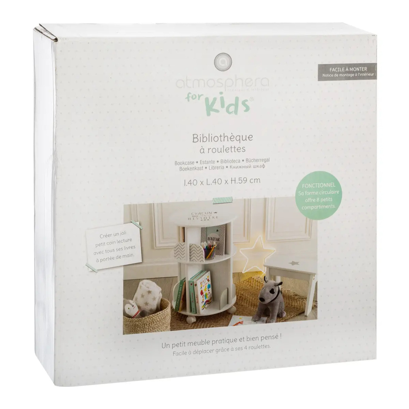 Bibliothèque enfant ronde - blanc & gris H59 cm