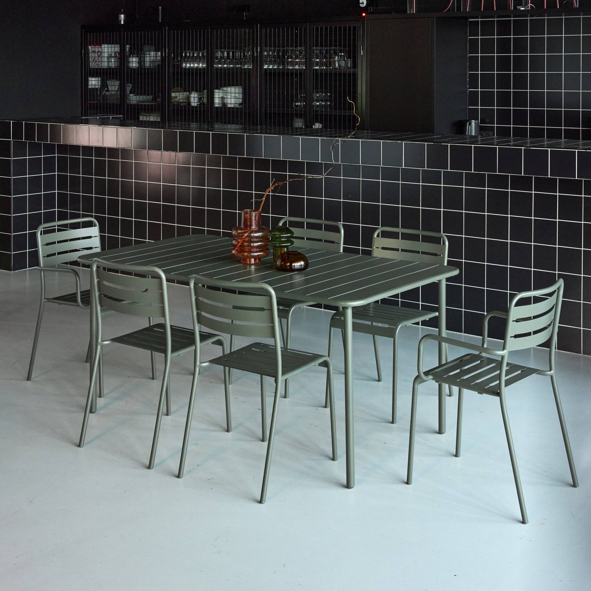 Table de jardin métal + 6 assises AMÉLIA