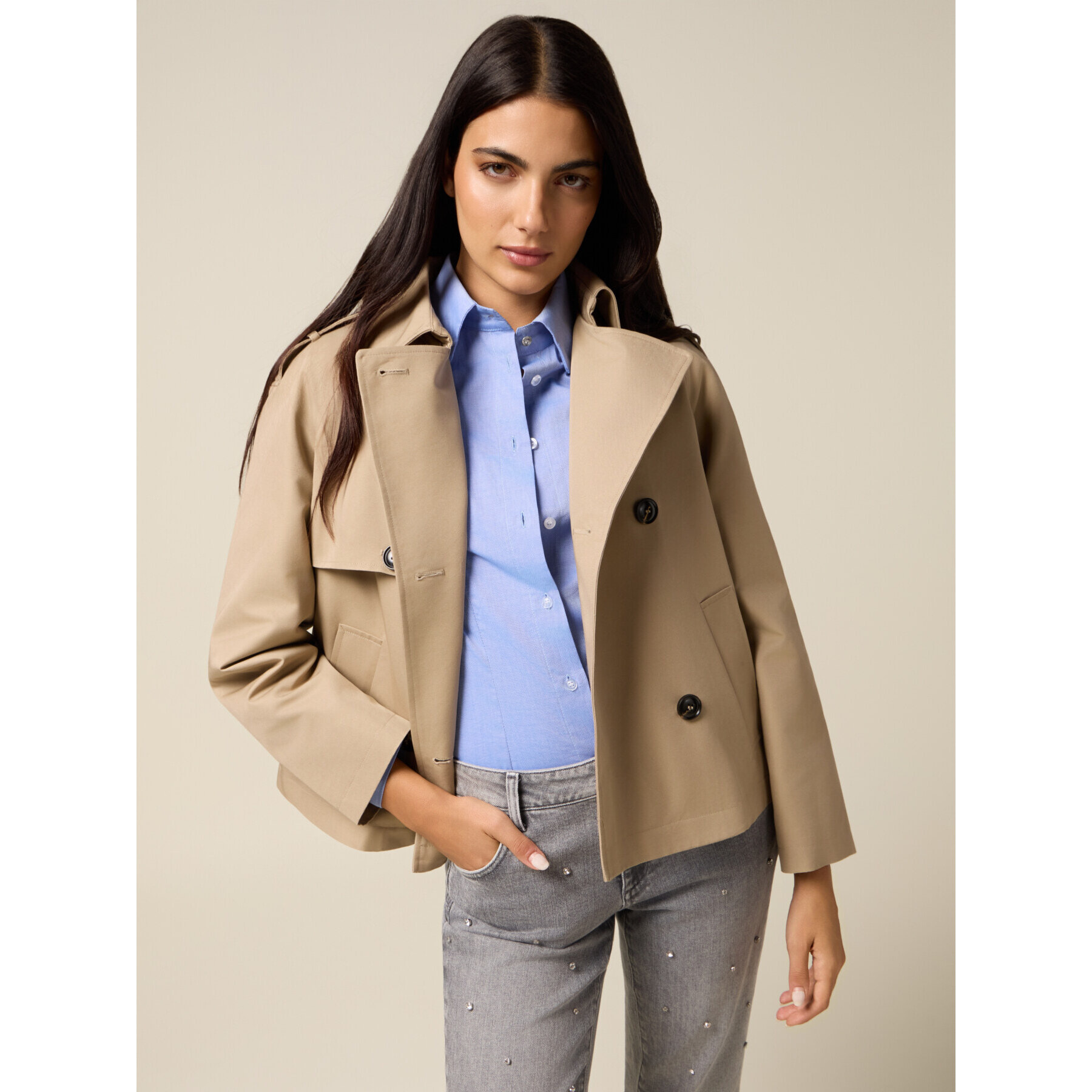 Oltre - Gabardina corta de mezcla de algodón - Beige