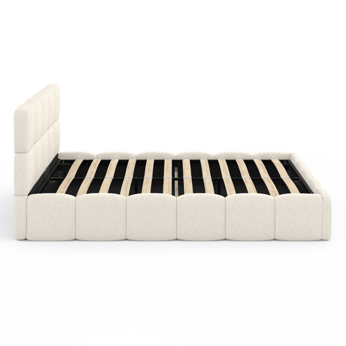 Lit coffre Bubble en tissu bouclette avec sommier et tête de lit 140x190cm