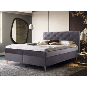 Louis - lit boxspring - 180x200 - en velours - coffres et surmatelas inclus - Gris foncé