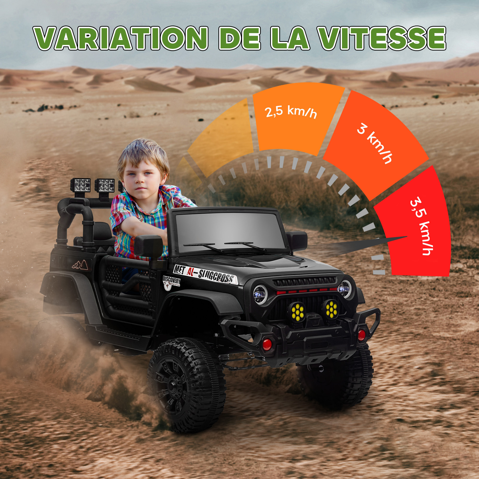 Voiture 4x4 électrique enfant 2 moteurs 12V 3 vitesses télécommande noir