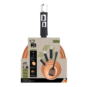 Juego de 3 Sartenes Ø18Ø22Ø26cm en Aluminio con Espatula ranurada Antiadherente Renberg