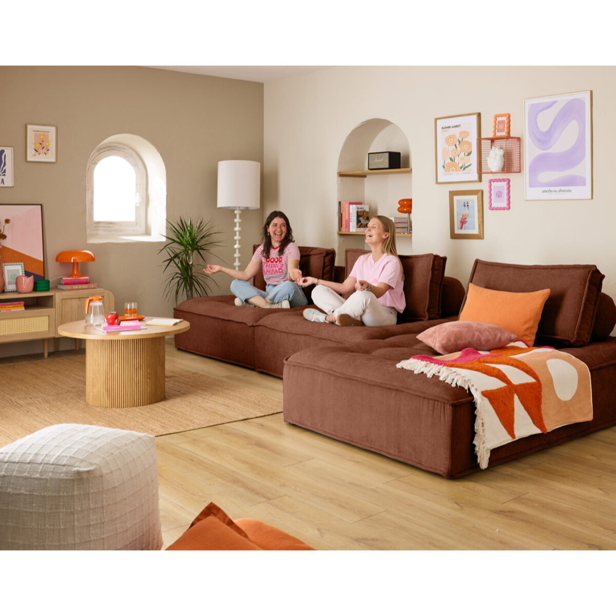 Marisol - canapé d'angle modulable 4 places - velours texturé - Terracotta