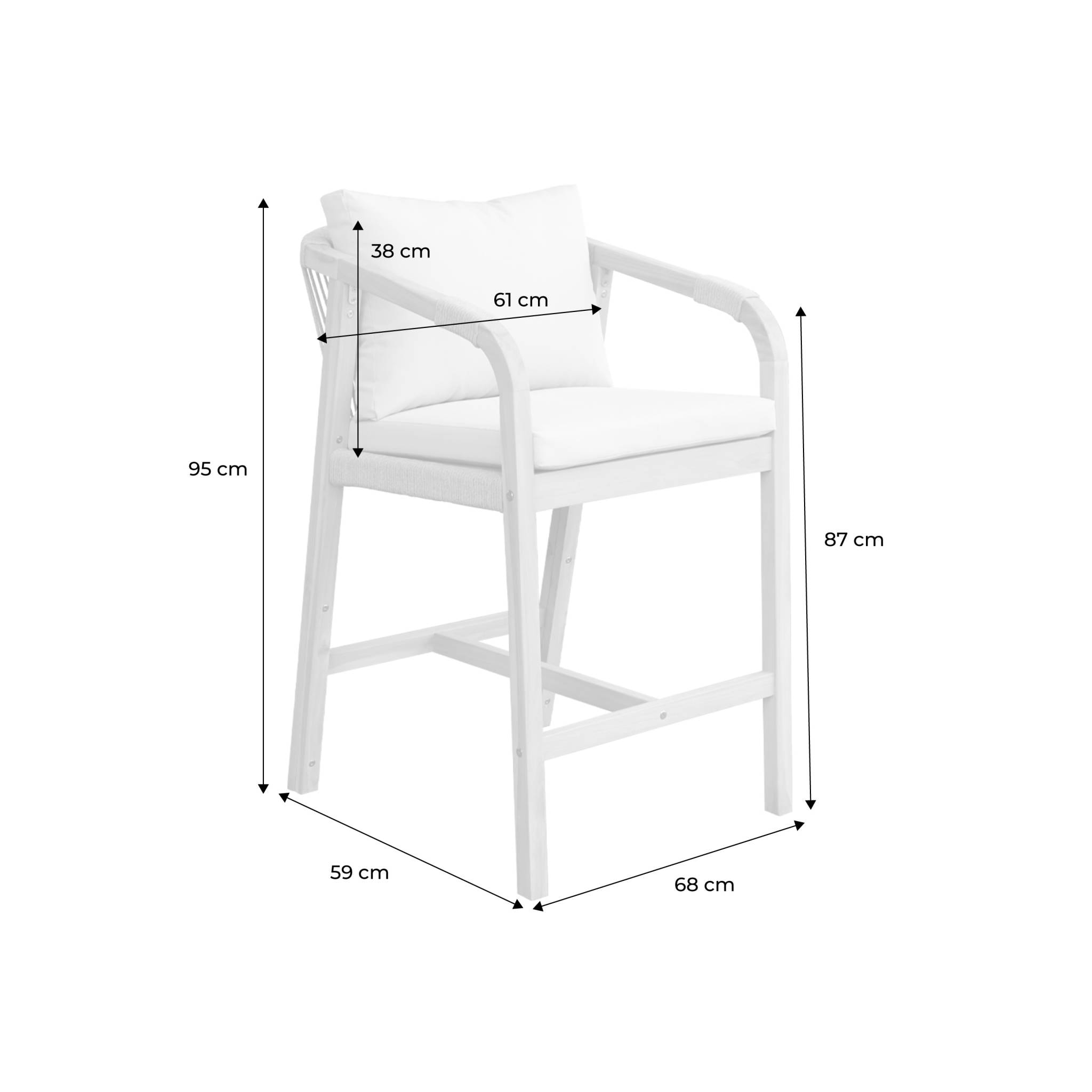 Lot de 2 fauteuils de jardin bois d'acacia et corde Zahara naturel et beige 68 x 58 x 95 cm