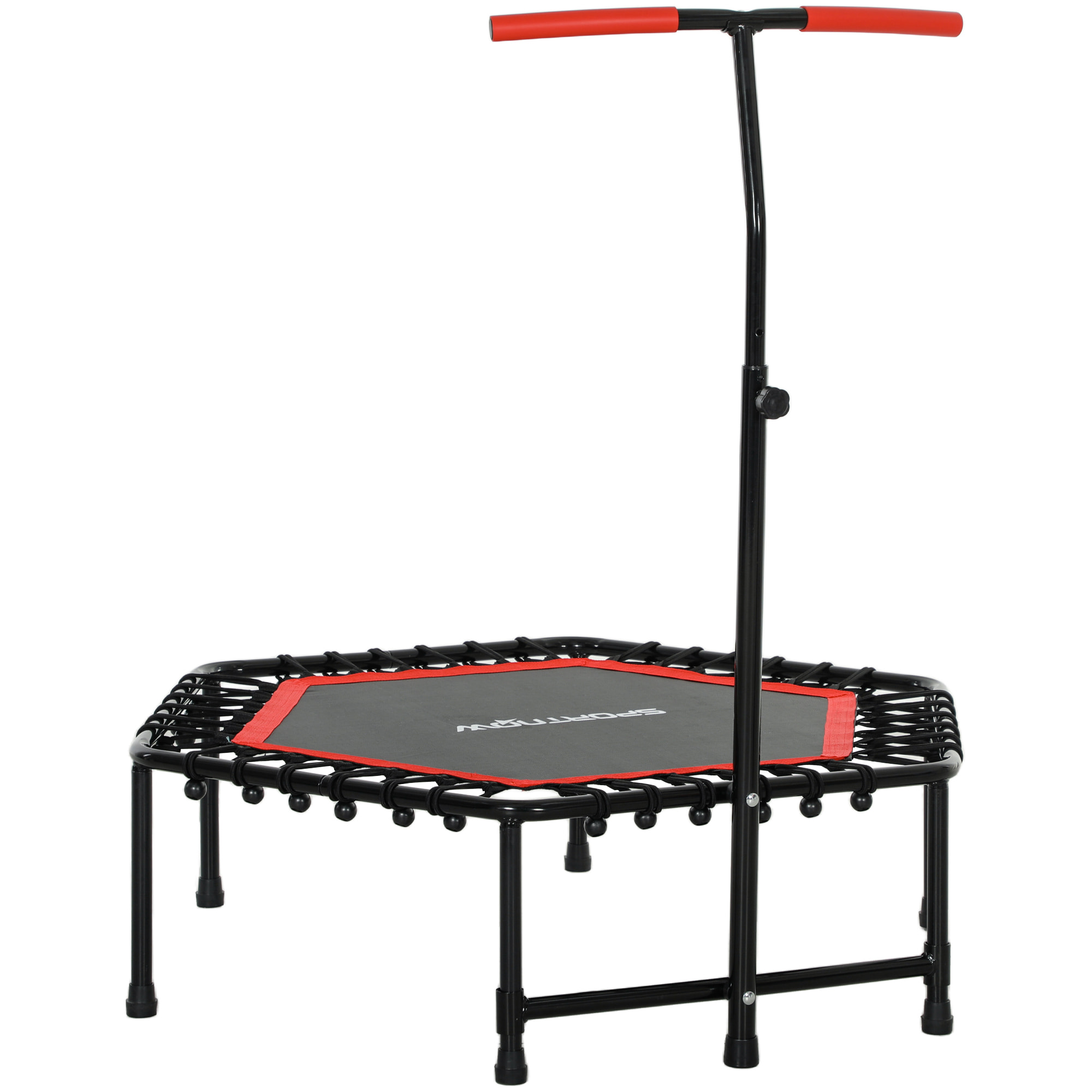 Trampolín de Fitness 114x114x132 cm Cama Elástica Fitness con Mango Ajustable de 3 Niveles Marco de Acero para Entrenamiento Piernas Cuerpo en Hogar Oficina Gimnasio Rojo