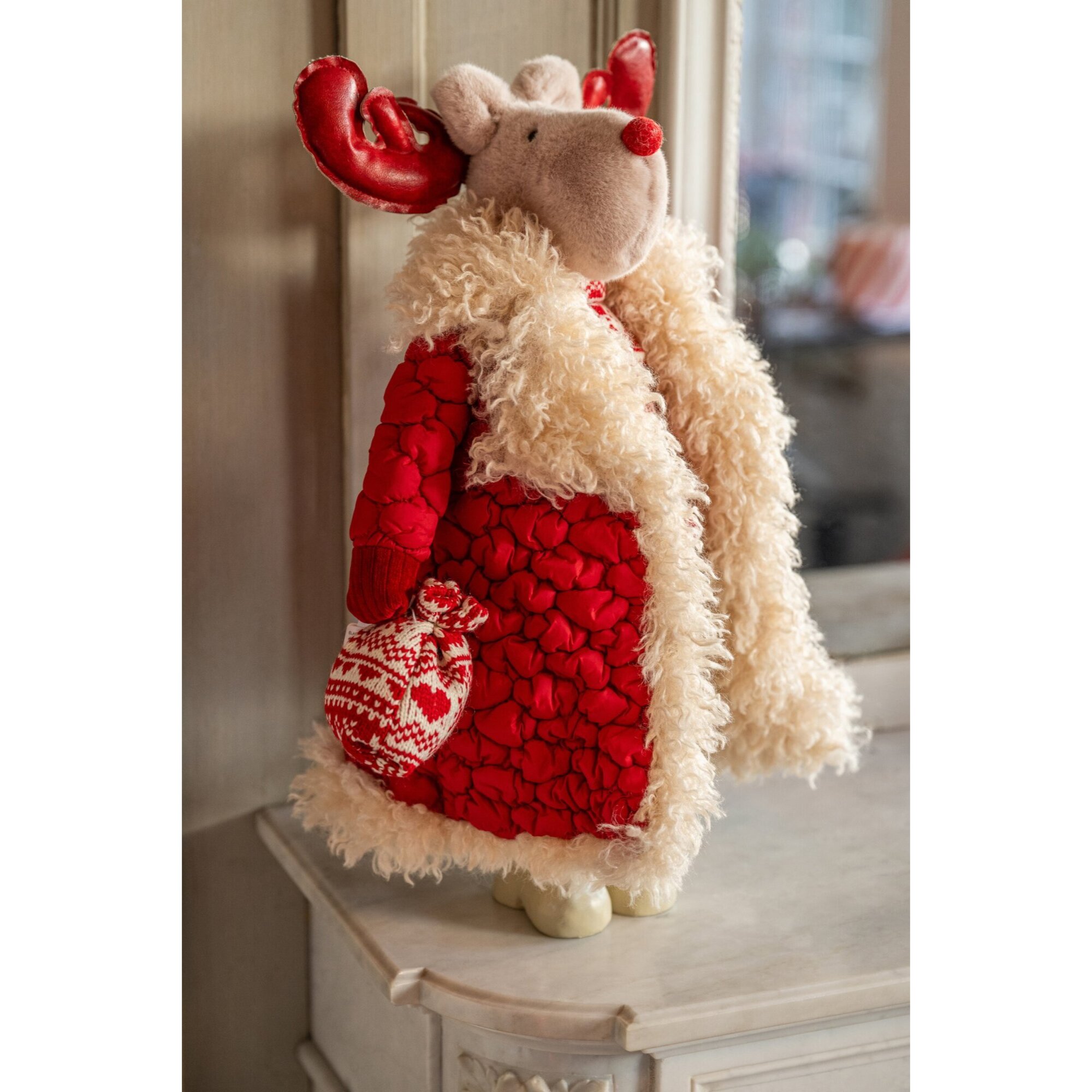 J-Line Élan manteau - polyester - rouge Noël/beige
