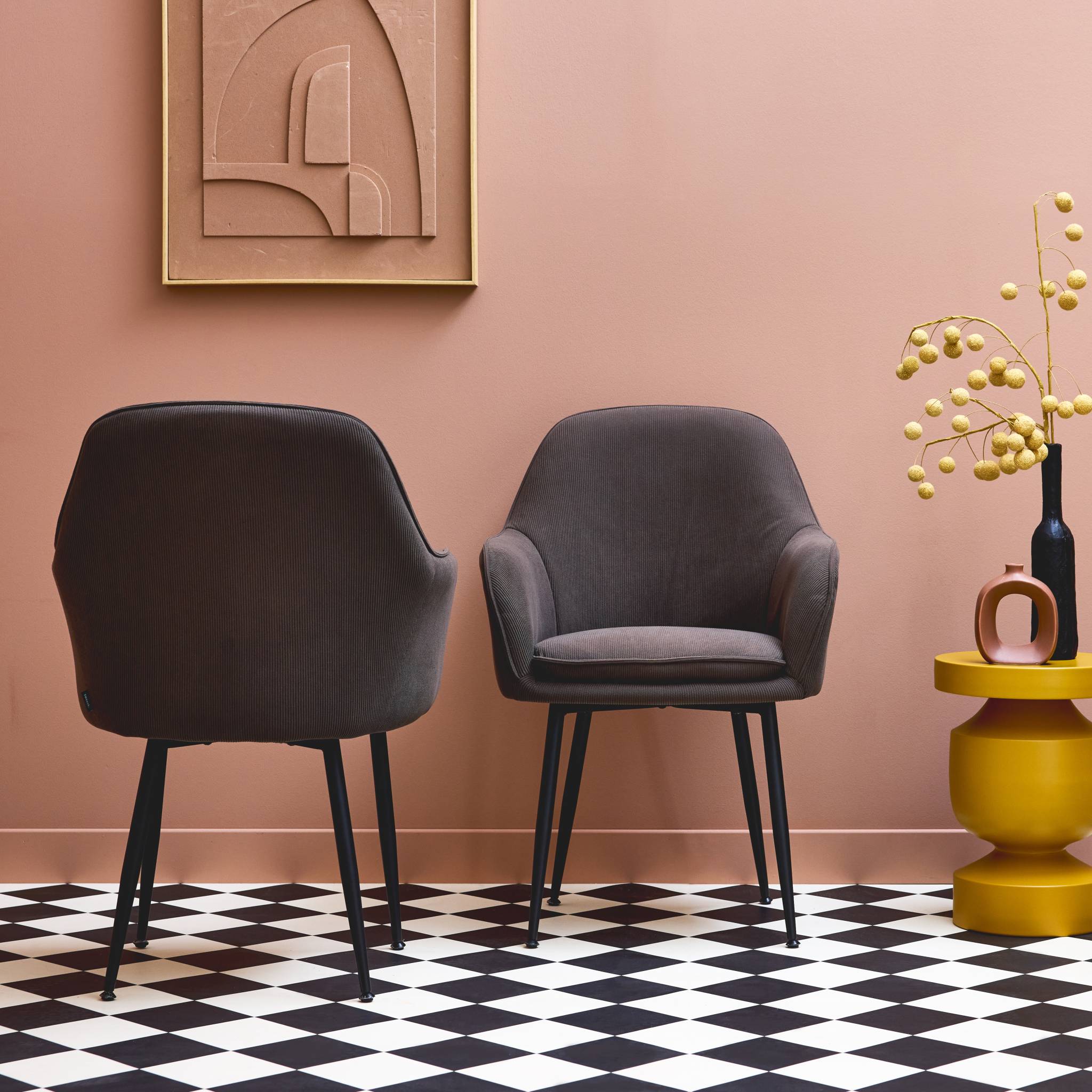 Fauteuil velours côtelé et pieds métal (lot de 2) SHELLA