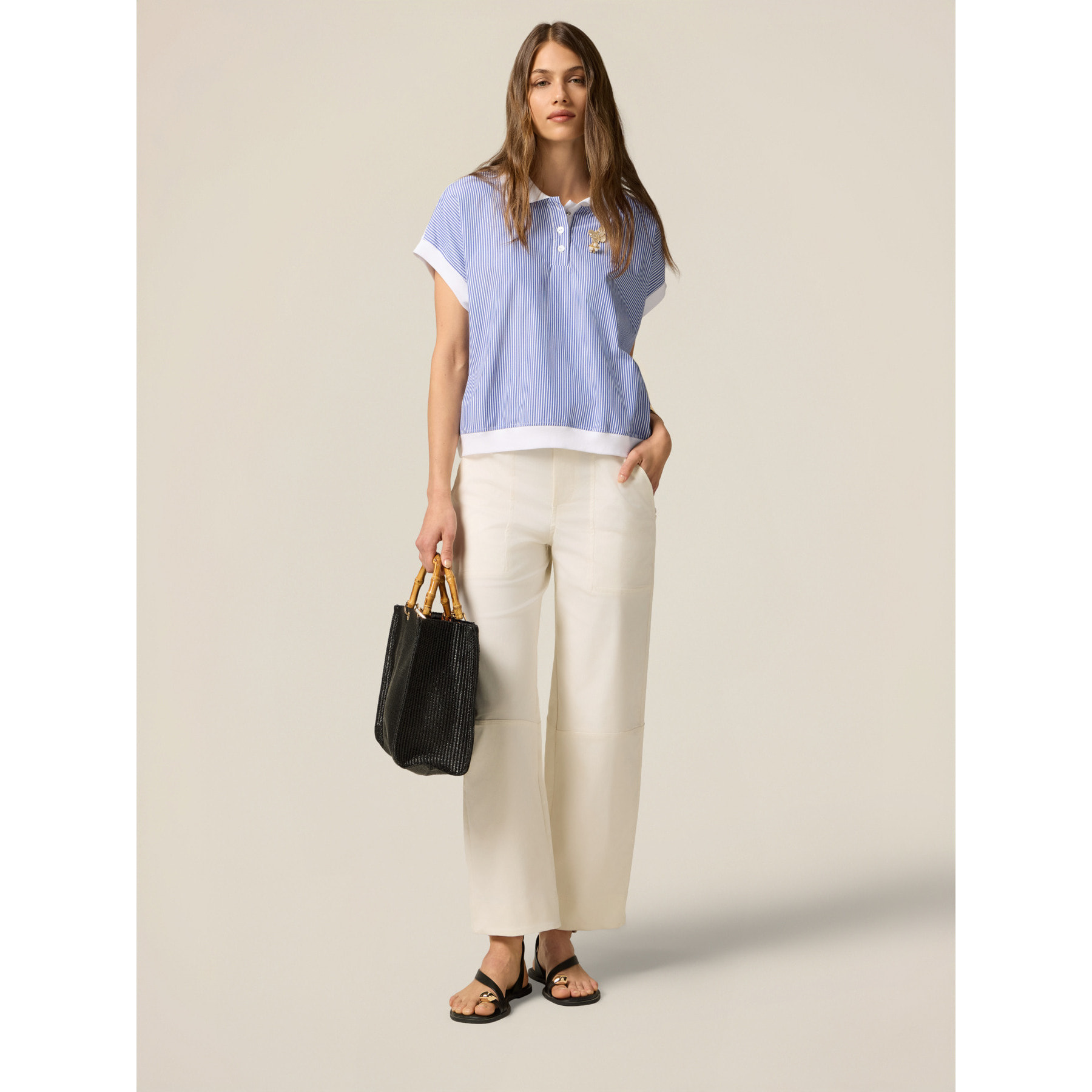 Oltre - Pantaloni palazzo misto lyocell - Bianco