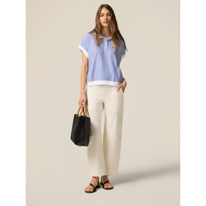 Oltre - Pantaloni palazzo misto lyocell - Bianco