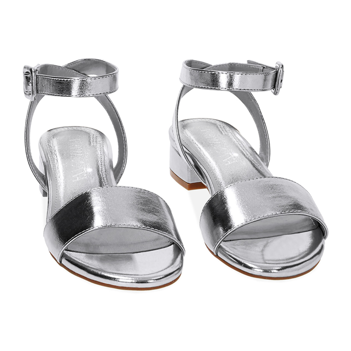 Sandalias bajas plateadas de laminado
