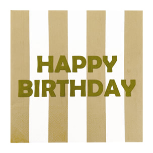 Lot de 20 serviettes en papier imprimées Happy Birthday - Beige