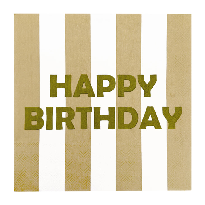 Lot de 20 serviettes en papier imprimées Happy Birthday - Beige