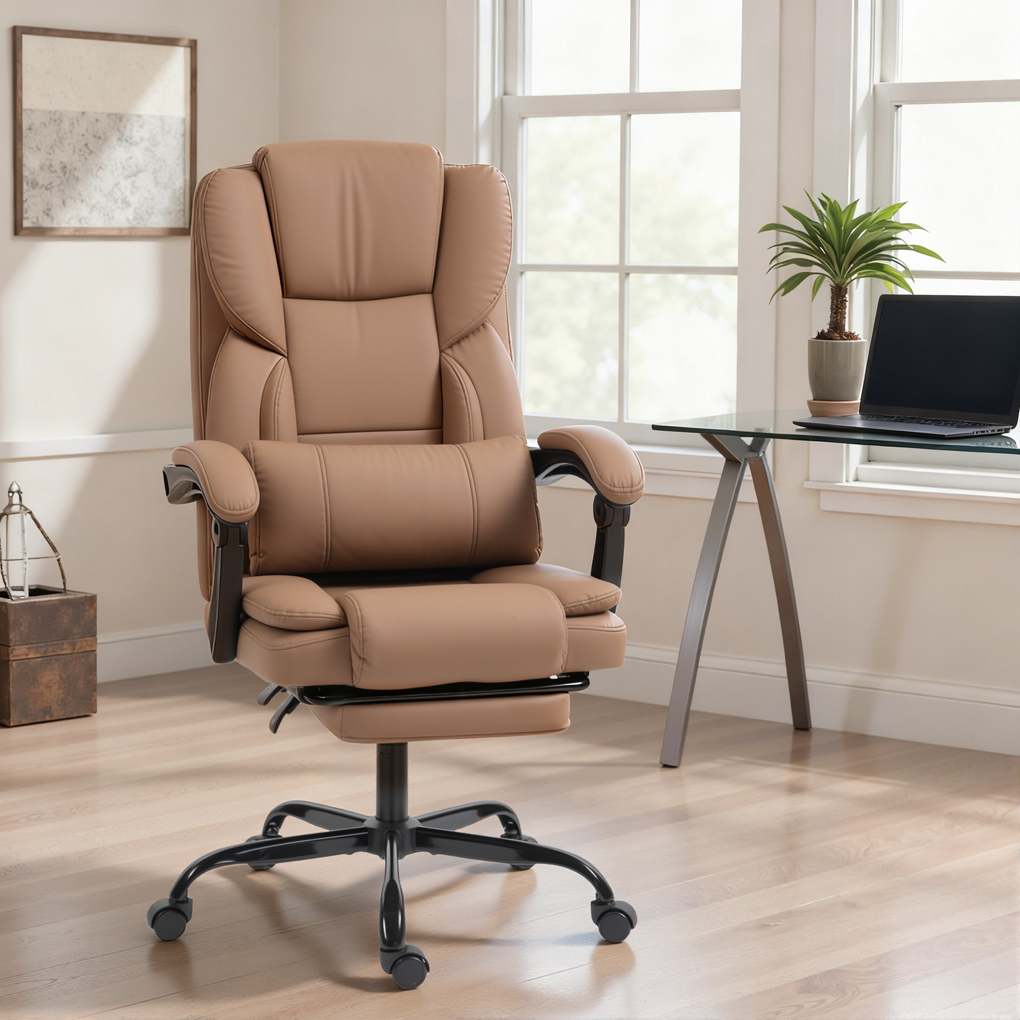 Fauteuil de bureau manager inclinable repose-pieds marron clair