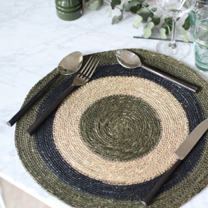 Lot de 6 sets de table vert en jonc de mer 38cm LUNA