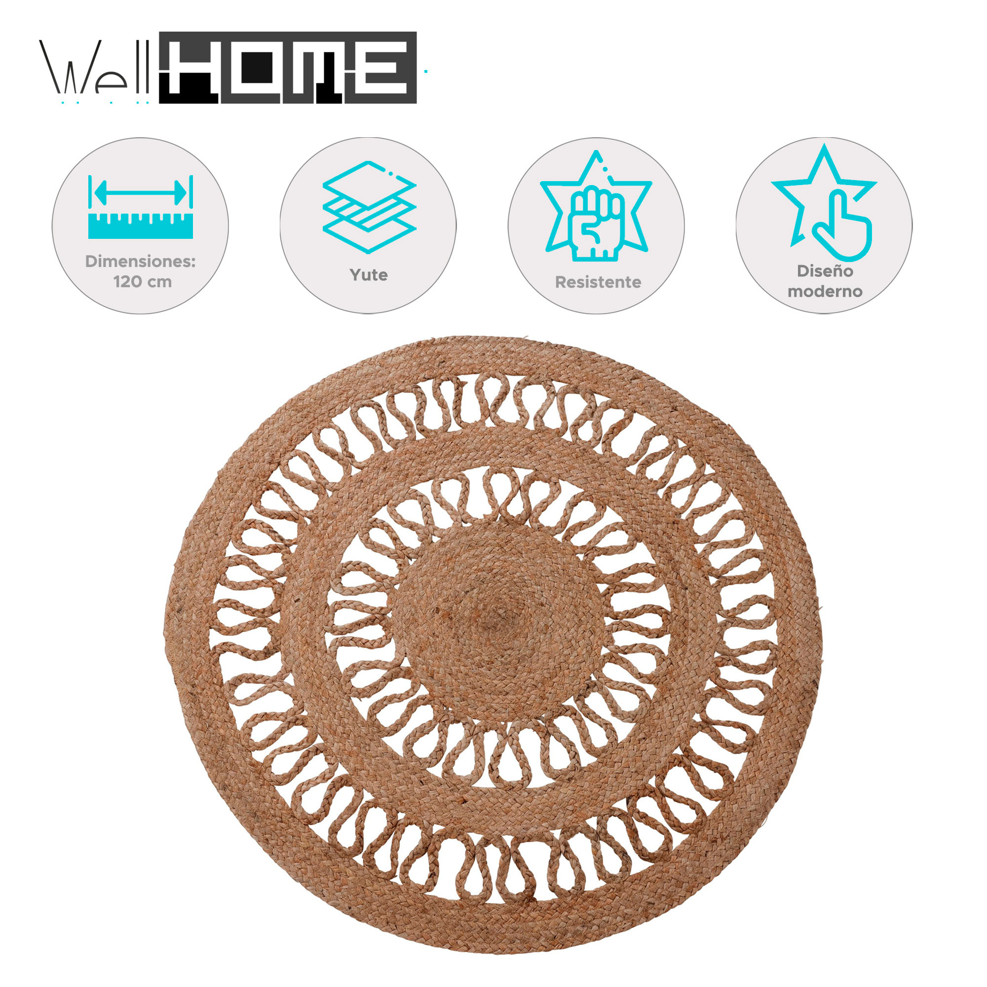 Alfombra redonda de yute trenzado con diseño calado