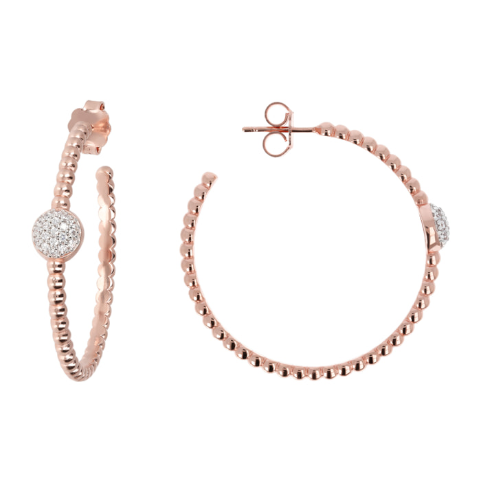 Orecchini a Cerchio Texture Palline con Punto Luce in Cubic Zirconia Placcati Oro Rosa 18kt