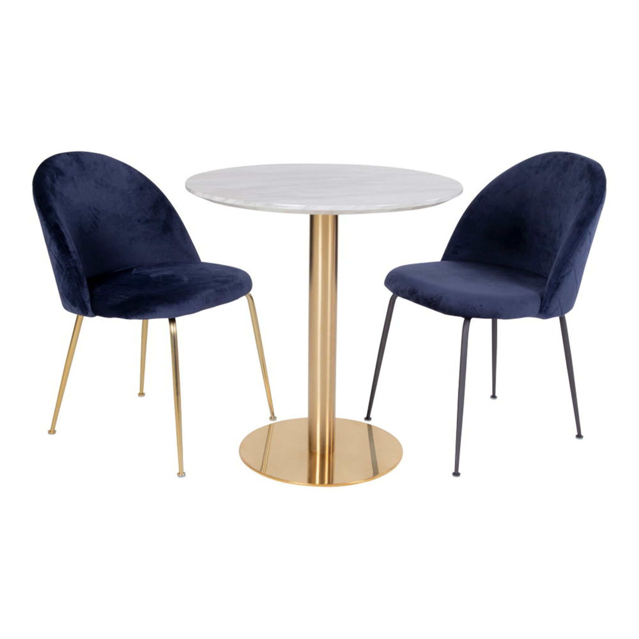 Tavolo da pranzo Bolzano con piano effetto marmo e base ottone, ø70×75 cm