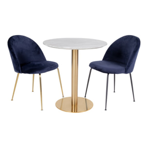 Tavolo da pranzo Bolzano con piano effetto marmo e base ottone, ø70×75 cm