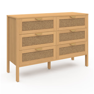 Commode Eve 6 tiroirs en cannage 115cm